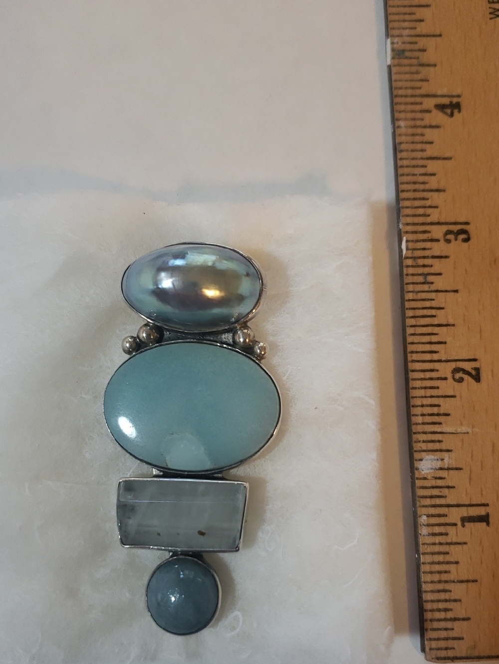 Amy Kahn Russell AKR Sterling Silver Pendant Pin Brooch Blue Green Signed